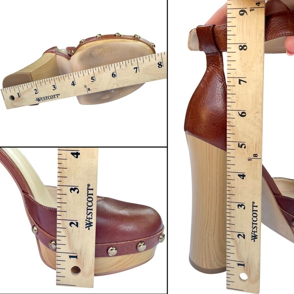 Nine West Brown Studded Leather Platforms 7M Boho Chic 70s Hippie Gipsy Vibes - Picture 14 of 16